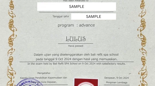 テスト受講後、バリ州政府の認定書を受け取れます